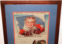 Vintage calendar COCA COLA from 1945 original professionally matted walnut frame