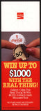 Vintage bottle ringer COCA COLA Win Up To $1000 With The Real Thing unused n-mint