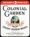 Vintage label COLONIAL GARDEN Kentucky Whiskey Kunzs Louisville Kentucky n-mint+