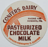 Vintage milk bottle cap CONFERS DAIRY Chocolate Milk Howard Pennsylvania unused