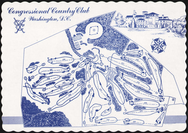 Vintage placemat CONGRESSIONAL COUNTRY CLUB golf course pictured Washington DC