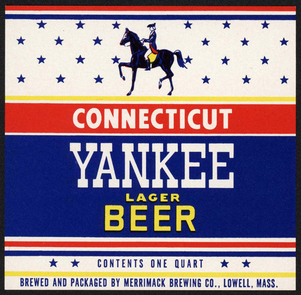 Vintage label CONNECTICUT YANKEE Lager Beer horse Merrimack Brewing Lowell MA