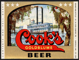Vintage label COOKS GOLDBLUME BEER riverboat pictured Evansville Indiana n-mint+