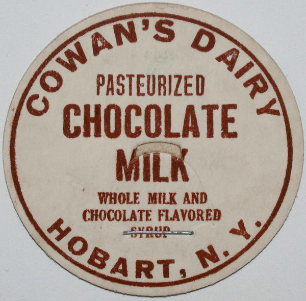 Vintage milk bottle cap COWANS DAIRY Chocolate Hobart New York new old stock