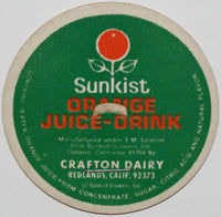 Vintage milk bottle cap CRAFTON DAIRY Sunkist Orange Redlands California unused