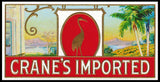 Vintage label CRANES IMPORTED cigar box bird pictured embossed small unused n-mint+