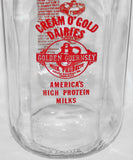 Vintage milk bottle CREAM O' GOLD DAIRIES pyro quart TSPQ Hutchinson Kansas