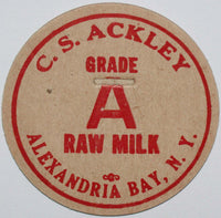 Vintage milk bottle cap C S ACKLEY Grade A Raw Alexandria Bay New York unused
