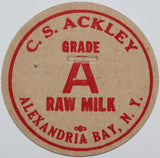 Vintage milk bottle cap C S ACKLEY Grade A Raw Alexandria Bay New York unused
