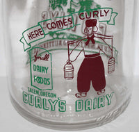 Vintage milk bottle CURLYS DAIRY dutchman 2 color pyro quart TRPQ Salem Oregon