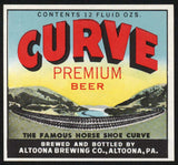 Vintage label CURVE PREMIUM BEER Horse Shoe Curve train Altoona Brewing PA n-mint+