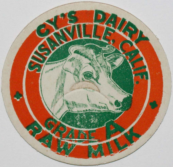 Vintage milk bottle cap CYS DAIRY Raw Milk cow pictured Susanville California