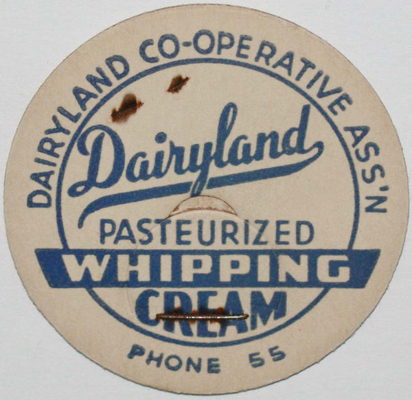 Vintage milk bottle cap DAIRYLAND Co-operative Whipping Cream St Cloud Minnesota