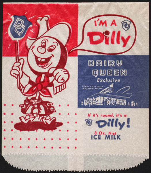 Vintage bag DAIRY QUEEN I'm A Dilly cartoon ice cream and restaurant pictures n-mint