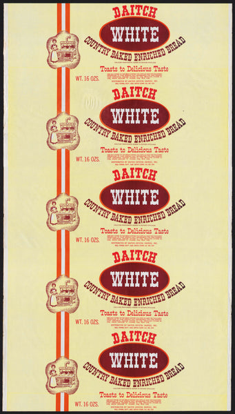 Vintage bread wrapper DAITCH White woman stove Daitch Crystal Dairies New York NY