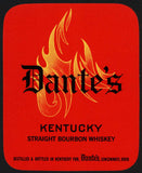 Vintage label DANTES Kentucky Bourbon Whiskey flames pictured Cincinnati Ohio