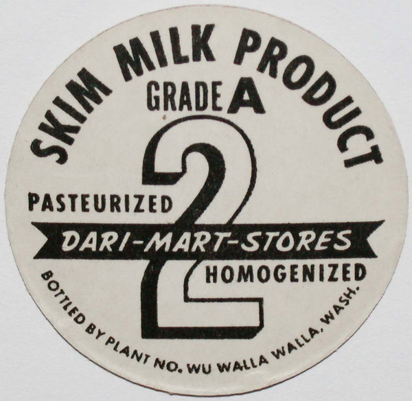 Vintage milk bottle cap DARI-MART-STORES Skim Milk Walla Walla Washington unused