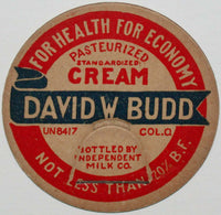 Vintage milk bottle cap DAVID W BUDD Cream Columbus Ohio unused new old stock