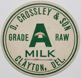 Vintage milk bottle cap D CROSSLEY and SON Raw Clayton Delaware new old stock