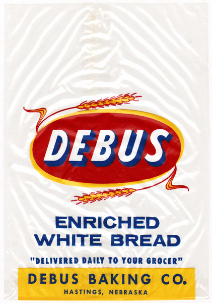 Vintage bag DEBUS White Bread Debus Baking Hastings Nebraska unused excellent++