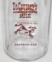 Vintage milk bottle DE COURSEYS jumping cow 2 color pyro cream top quart Wichita KS
