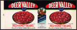 Vintage label DEER VALLEY Red Kidney Beans deer pictured Somerset PA unused n-mint+