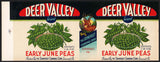 Vintage label DEER VALLEY Early June Peas deer pictured Somerset PA unused n-mint+
