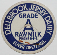 Vintage milk bottle cap DELLBROOK JERSEY DAIRY Elmer Deetz Washougal Washington