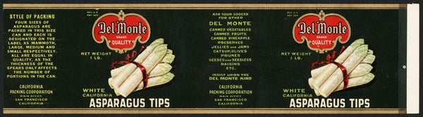 Vintage label DEL MONTE Asparagus Tips pictured California Packing San Francisco