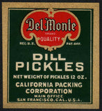 Vintage label DEL MONTE Dill Pickles California Packing San Francisco n-mint+
