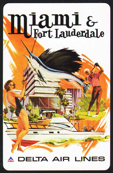 Vintage playing card DELTA AIR LINES Miami Fort Lauderdale 2nd series Sweeney art