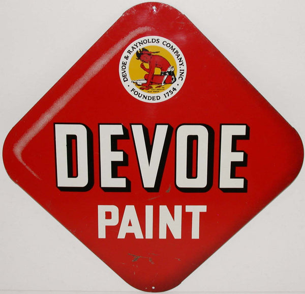 Vintage metal sign DEVOE PAINT diamond shaped indian pictured Raynolds Company