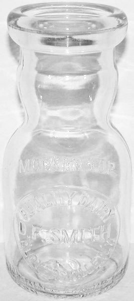 Vintage milk bottle D F SMITH DAIRY embossed modern top half pint Gloversville NY