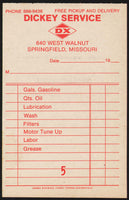 Vintage receipt DICKEY SERVICE DX gas oil Springfield Missouri unused n-mint+