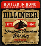 Vintage label DILLINGER Bourbon Whiskey horse pictured Ruffsdale Pennsylvania