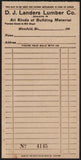 Vintage receipt D J LANDERS LUMBER CO dated 1920s Mansfield Missouri unused