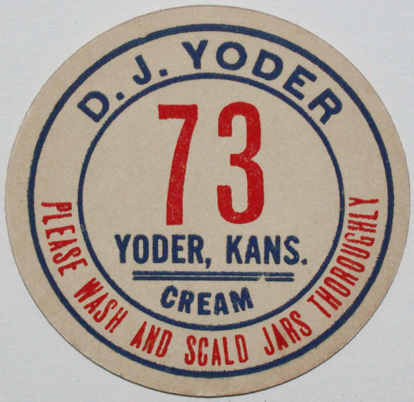 Vintage milk bottle cap D J YODER 73 Cream Yoder Kansas unused new old stock