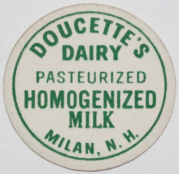 Vintage milk bottle cap DOUCETTES DAIRY creamer size Milan New Hampshire unused