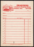 Vintage receipt DRAEGERS Chelseas Shopping Center building pic Oklahoma n-mint+