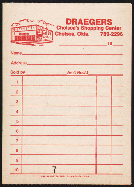 Vintage receipt DRAEGERS Chelseas Shopping Center building pic Oklahoma n-mint+