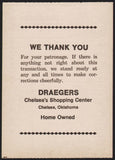 Vintage receipt DRAEGERS Chelseas Shopping Center building pic Oklahoma n-mint+