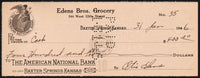 Vintage bank check EDENS BROS GROCERY eagle vignette 1946 Baxter Springs Kansas