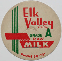 Vintage milk bottle cap ELK VALLEY DAIRY Raw Phone 38-731 Charleston West Virginia