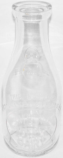 Vintage milk bottle ELM PLACE DAIRY round embossed quart TREQ Wheaton Illinois