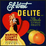 Vintage label EL-WEST couple dancing pictured Marion County Citrus Weirsdale Florida