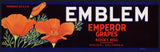 Vintage label EMBLEM Emperor Grapes flowers pictured Rocky Hill California n-mint+