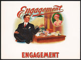 Vintage label ENGAGEMENT cigar box inner man and woman pictured embossed n-mint+