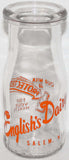 Vintage milk bottle ENGLISHS DAIRY pyro half pint dated 1952 Salem New Jersey