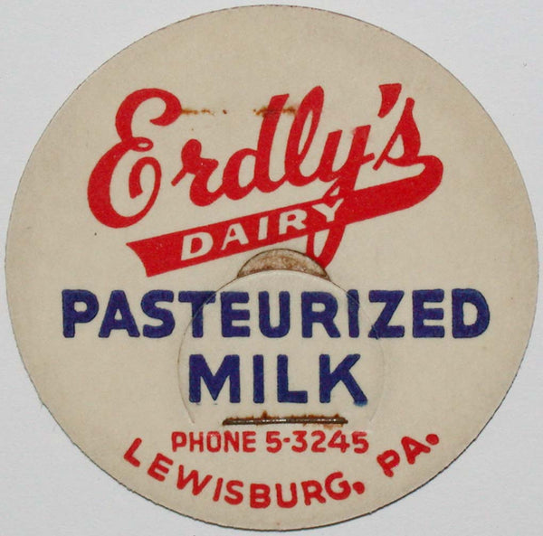 Vintage milk bottle cap ERDLYS DAIRY Phone 5-3245 Lewisburg Pennsylvania unused