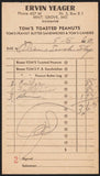 Vintage receipt ERVIN YEAGER Toms Toasted Peanuts 1960 Mountain Grove Missouri